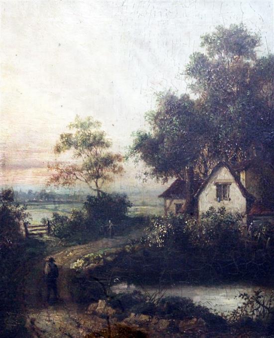 Charles Morris (19th C.) Landscape with traveller on a lane, 14 x 12in.